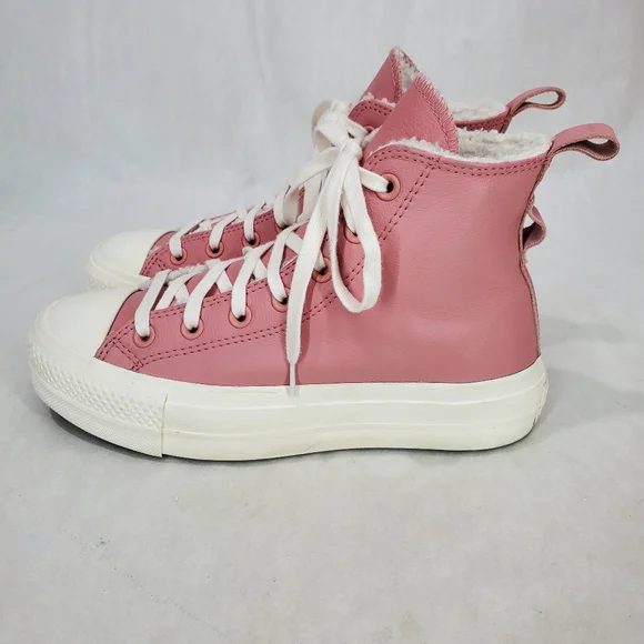 Converse Women's CTAS Lift Hi Sherpa A04256C Rust Pink/Egret Leather Sz 7 - Picture 6 of 15